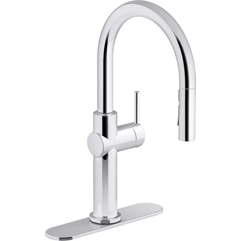 Crue 28.63" Polished Chrome Pull-Down Kitchen Faucet with Three-Function Sprayer