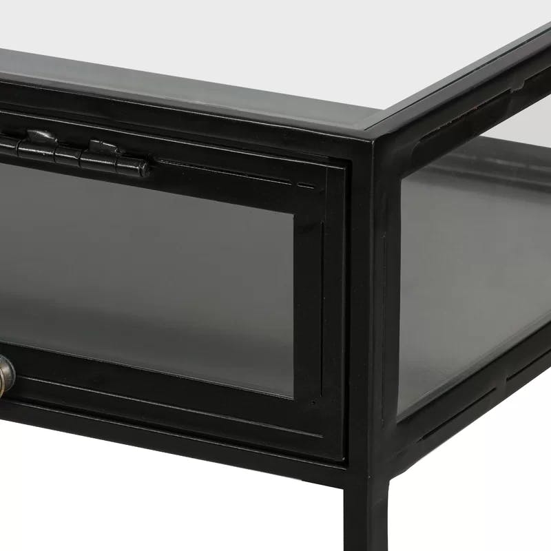Contemporary Black Iron & Glass Home Office Desk with Drawer