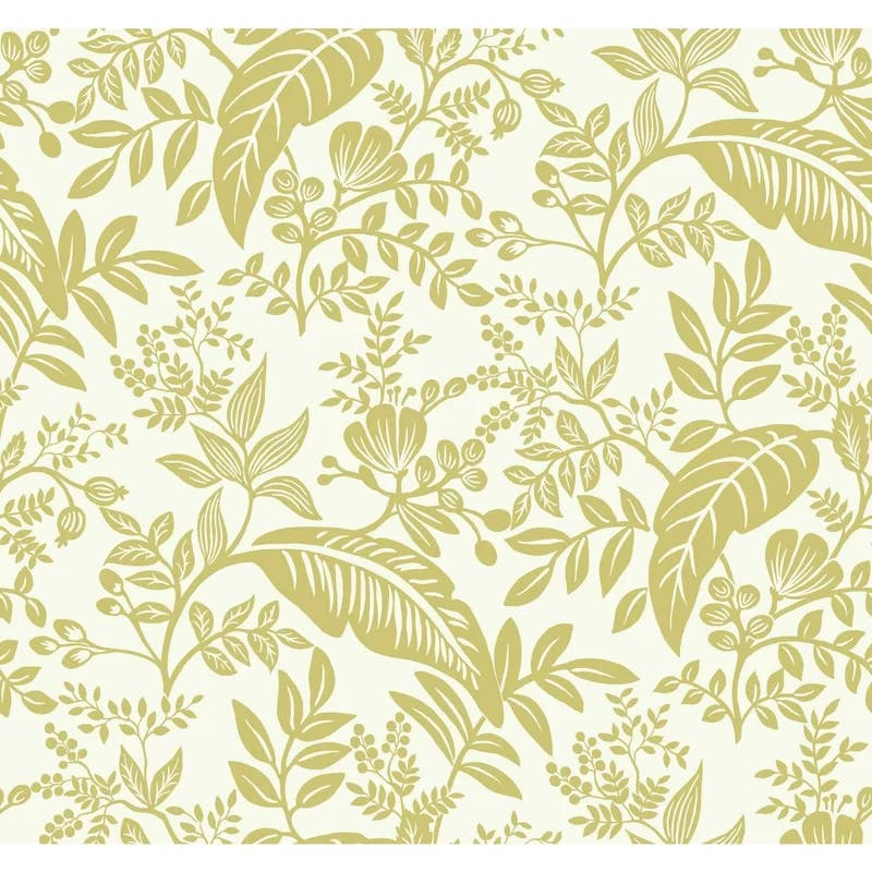 Canopy Gold & White Tropical Leaves Removable Wallpaper Roll