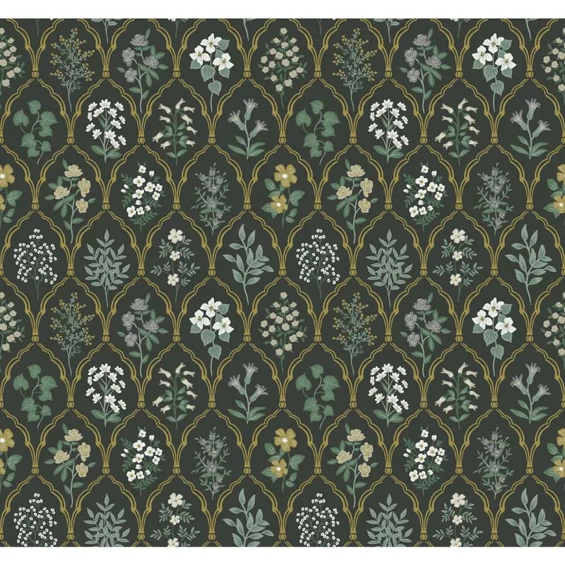 Hawthorne Vintage Floral Grid 27' x 27" Black/Cream Wallpaper