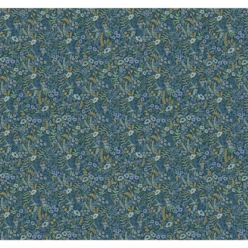 Indigo Tapestry Floral 27' x 27" Nonwoven Wallpaper