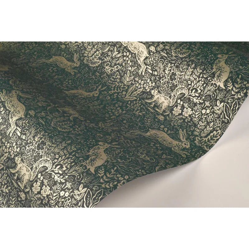 Fable Forest 27' x 27" Black and Dark Green Illustrated Wallpaper