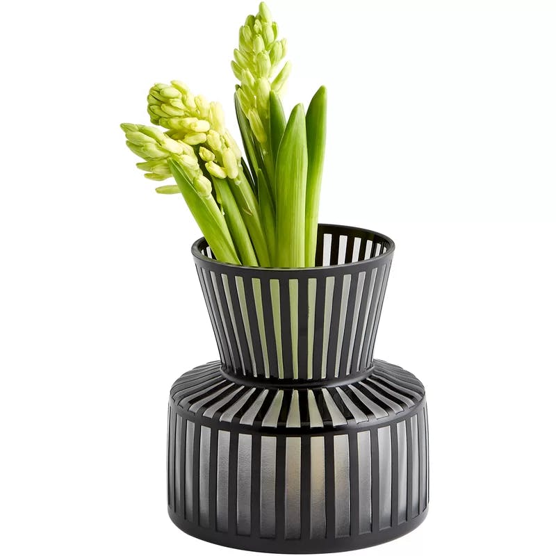 Modern Black Glass Tulip Silhouette Table Vase 11.75''