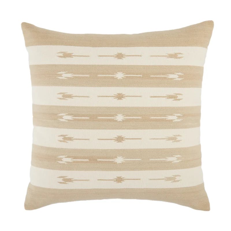 Estela Striped Taupe Cotton Square Throw Pillow by Vanda