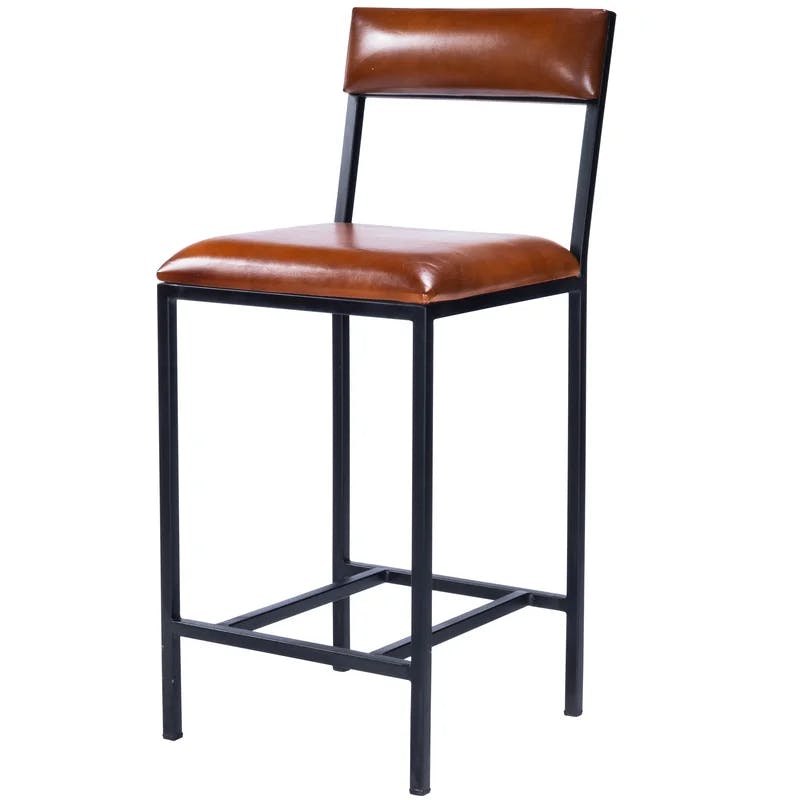 Lazarus Industrial Leather & Iron Counter Stool - Brown