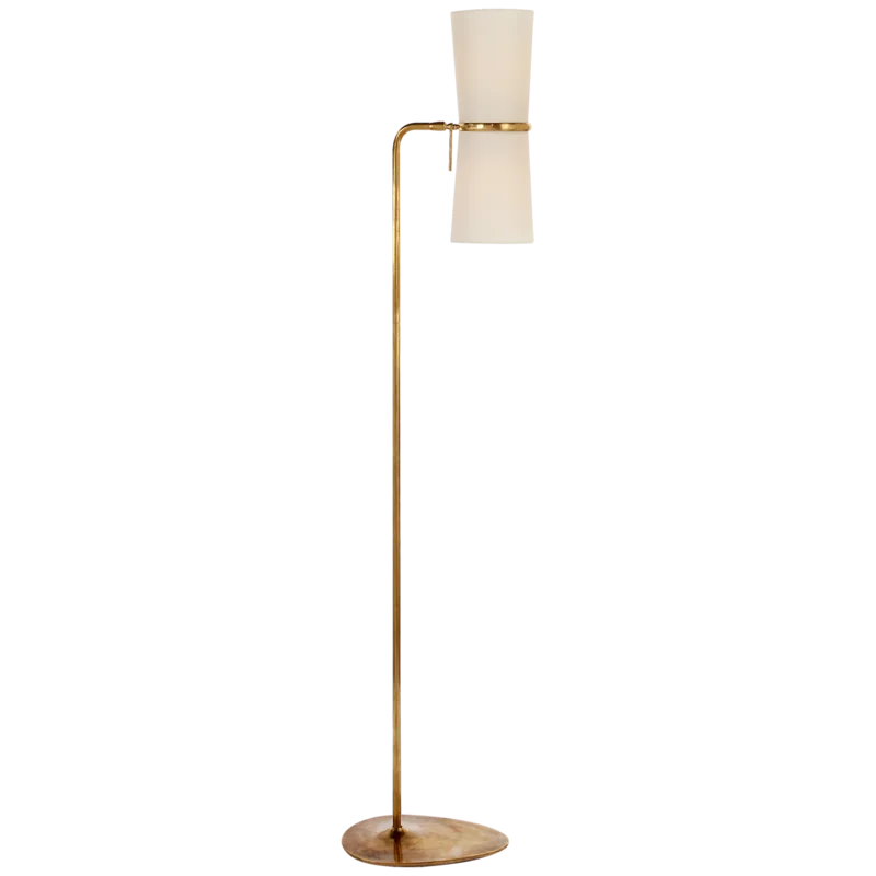 Edison Linen Shade Adjustable Task Floor Lamp in Antique Brass