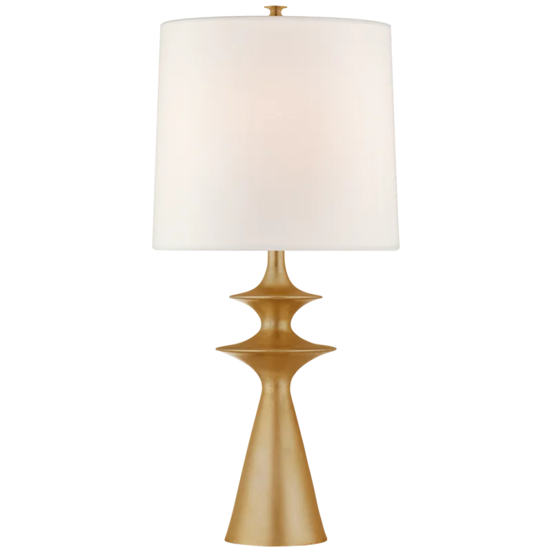 Elegant Outdoor Gilded Table Lamp with White Linen Shade, 31 in