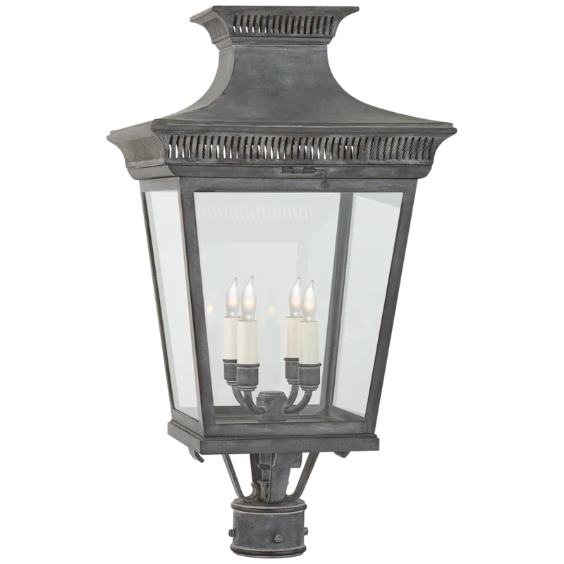 Elsinore Traditional Weathered Zinc Outdoor Post Light with Clear Glass