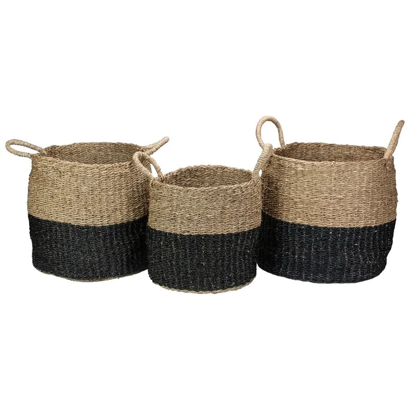 Rustic Seagrass Storage Baskets Beige Round Set of 3