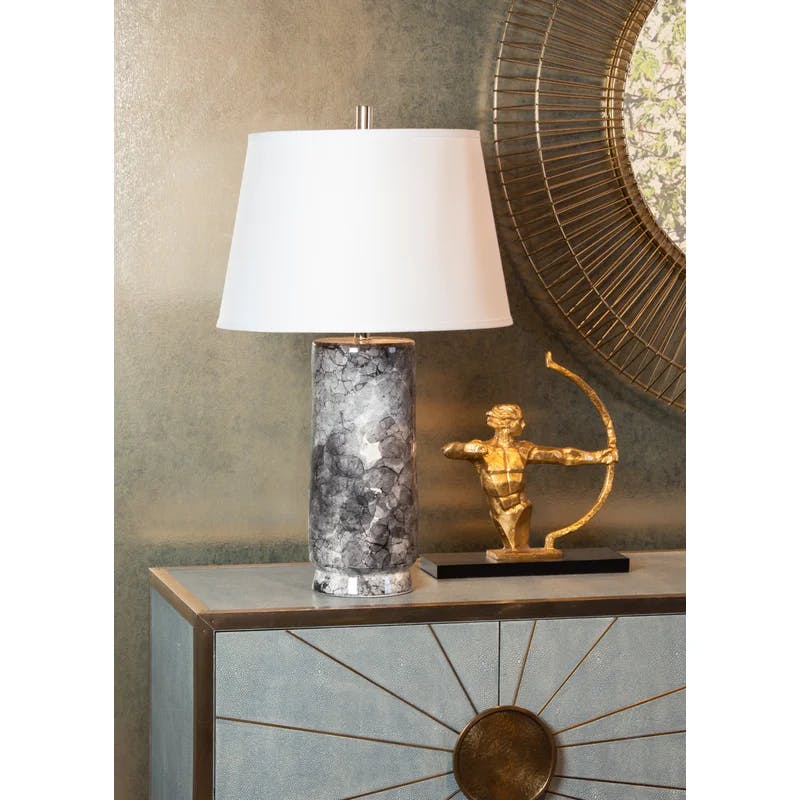 Bolle Black, Gray, and Cream Glazed Ceramic Table Lamp with White Linen Shade