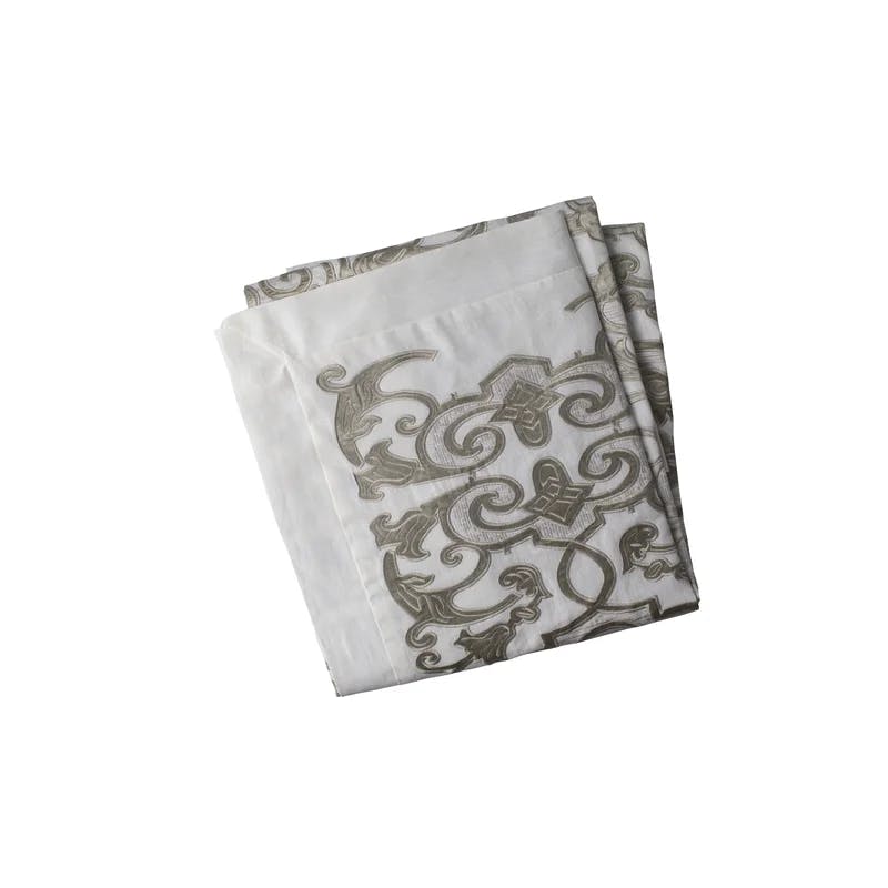 Mozart Embroidered Linen Throw Blanket in Silver and White