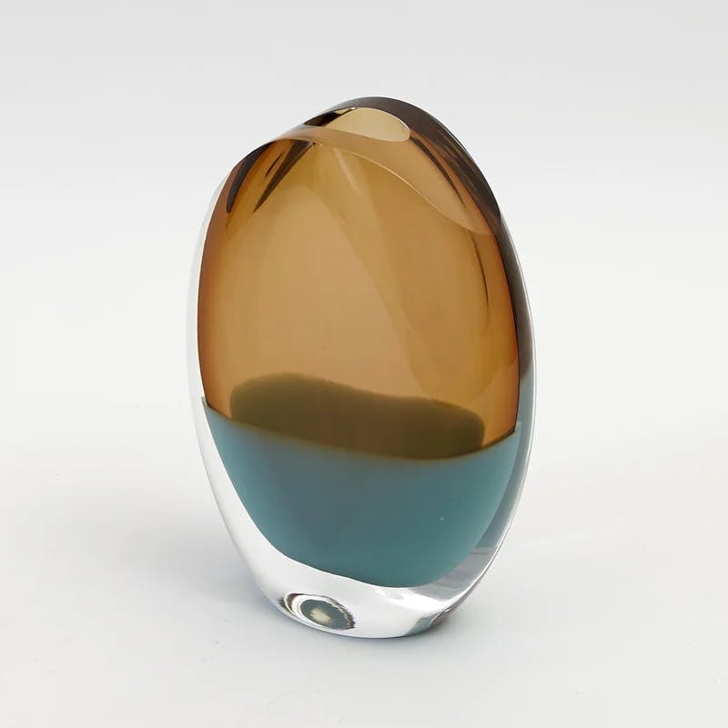 Elegant Pistachio Amber Glass Vase 10" H x 6.75" W