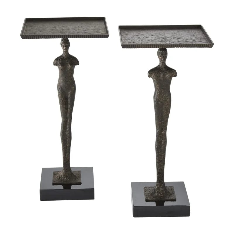 Modern Man Bronze Finish Iron Side Table with Granite Base