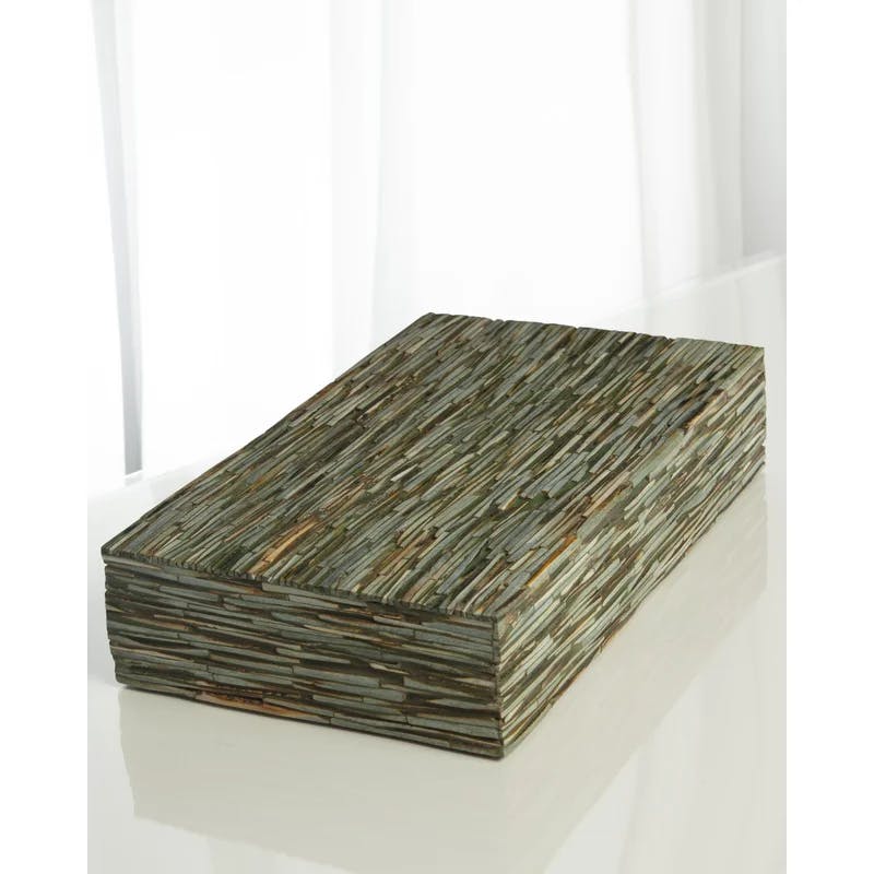 Handmade Forest Green Bone China & Wood Storage Box - 15"x9"