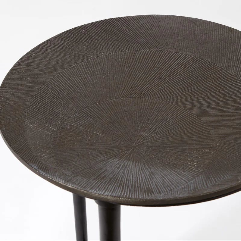 Circle Etched Black Nickel Round Wood & Metal Accent Table