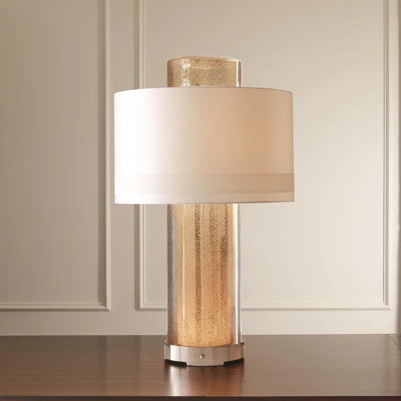 Elegant Antique Mercury Glass 33.5" Table Lamp with Silk Shade