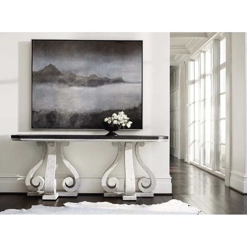 Mirabelle French Country 80'' Black and Off-White Console Table with Storage