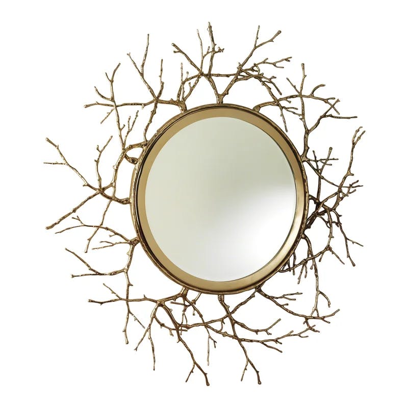 Beveled Round Twig Brass Mirror with Iron Frame 44"Dia.