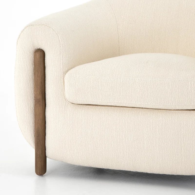 Lyla Modern Barrel Chair in Distressed Natural with Ivory Polyester Blend