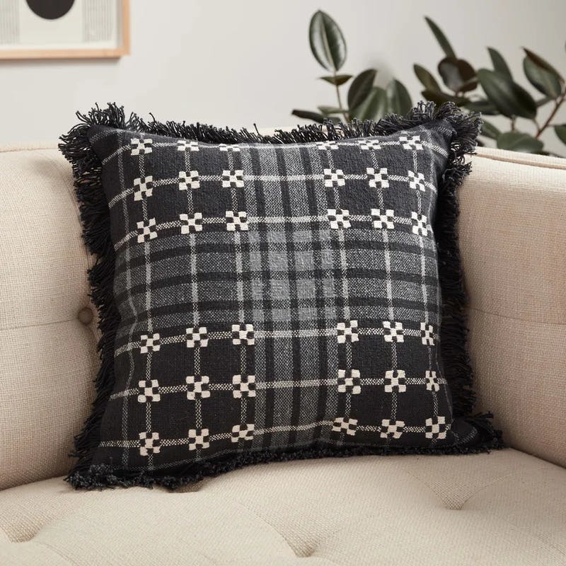 Classic Black and Grey Plaid 18" Cotton Pillow Cover