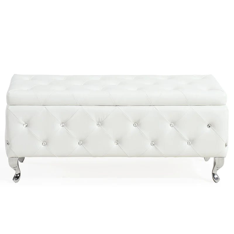 Crystal White Faux Leather Tufted Storage Footstool