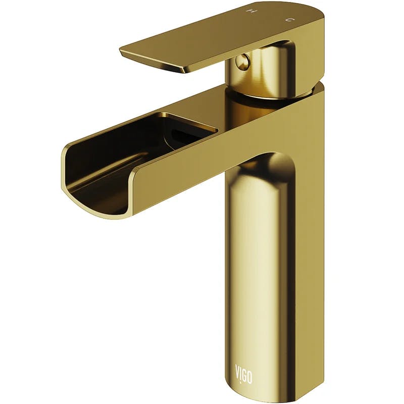 Ileana Matte Black Waterfall Bathroom Faucet in Scratch-Resistant Gold