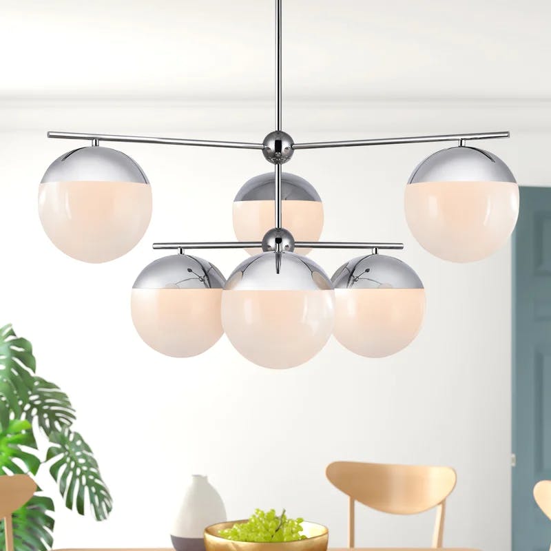 Eclipse 6-Light Chrome Frosted White Glass Modern Pendant