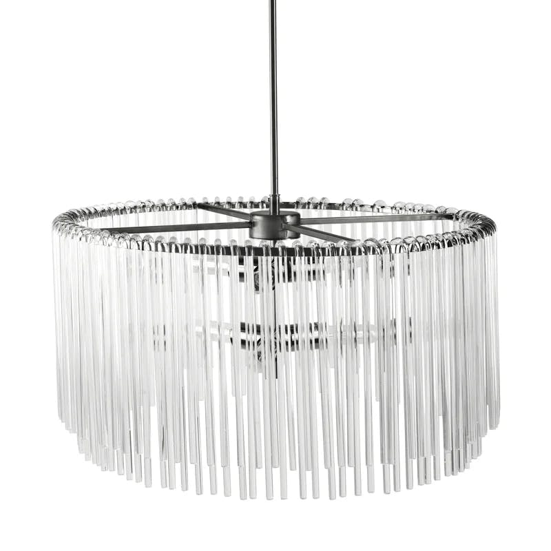 Electroplated Gun-Metal Drum Chandelier with Frosted Glass Rods