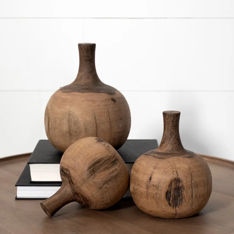 Afra Natural Brown Solid Wood Vase-Shaped Decor Accent