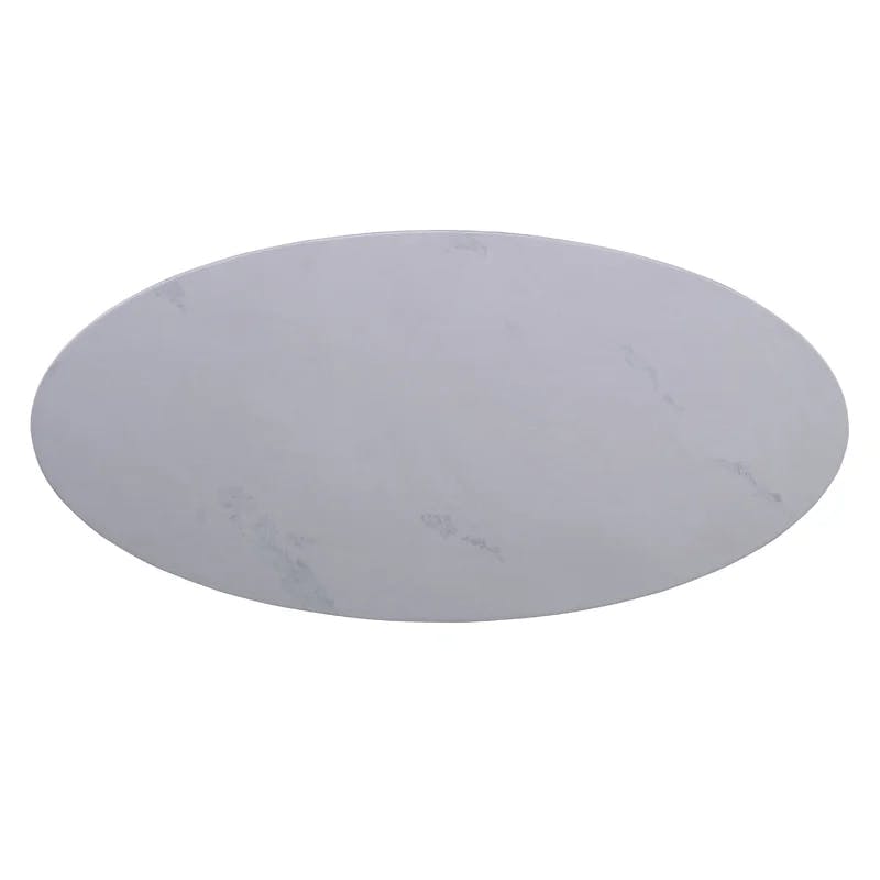 Oval Genuine Marble Top Cocktail Table with Wood & Metal Base