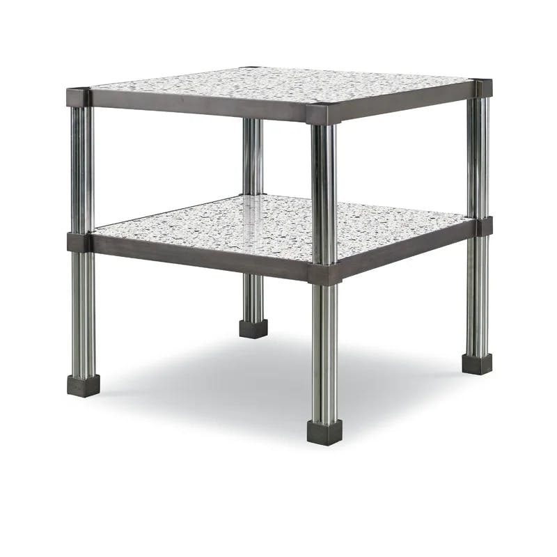 Ascher Square Stone & Metal End Table with Bronze Trim