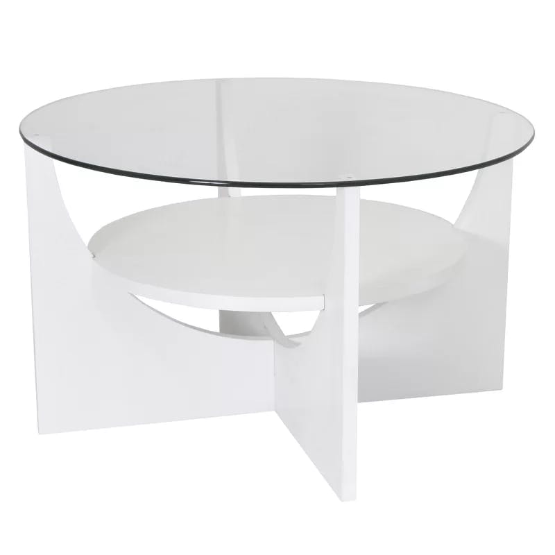 Modern U-Shaped White Coffee Table with Circular Glass Top