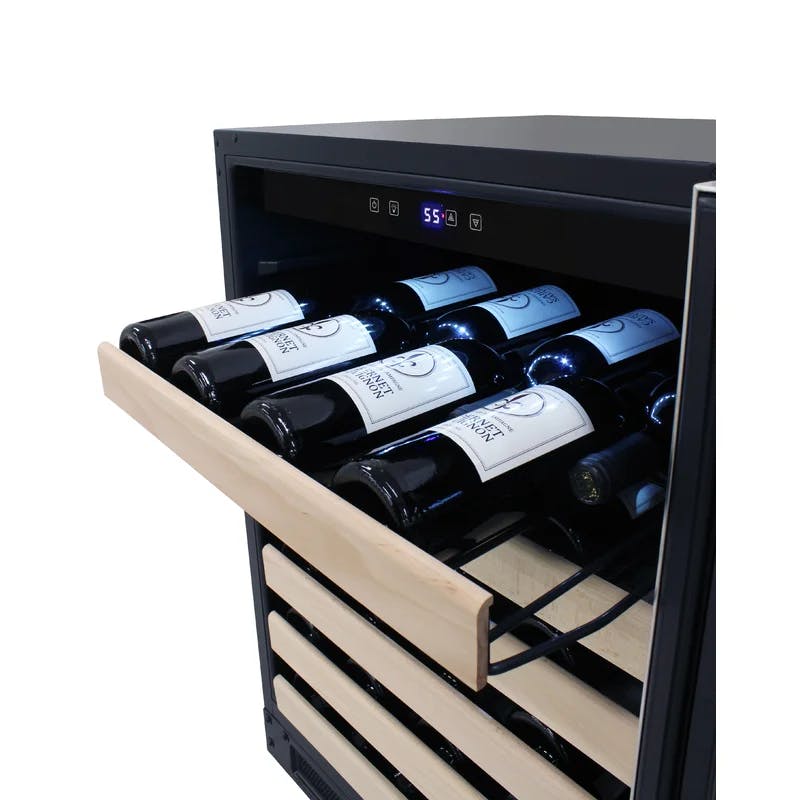 Vinotemp 54-Bottle Single-Zone Wine Cooler with Blue LED & Wood Lip Racks