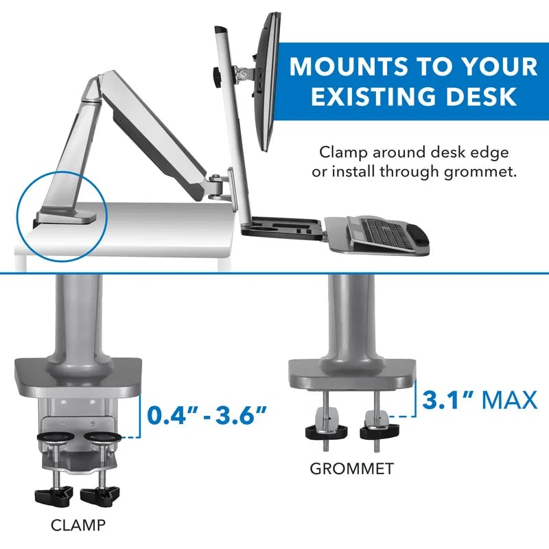 ErgoFlex 26" Silver Steel Adjustable Standing Desk Converter