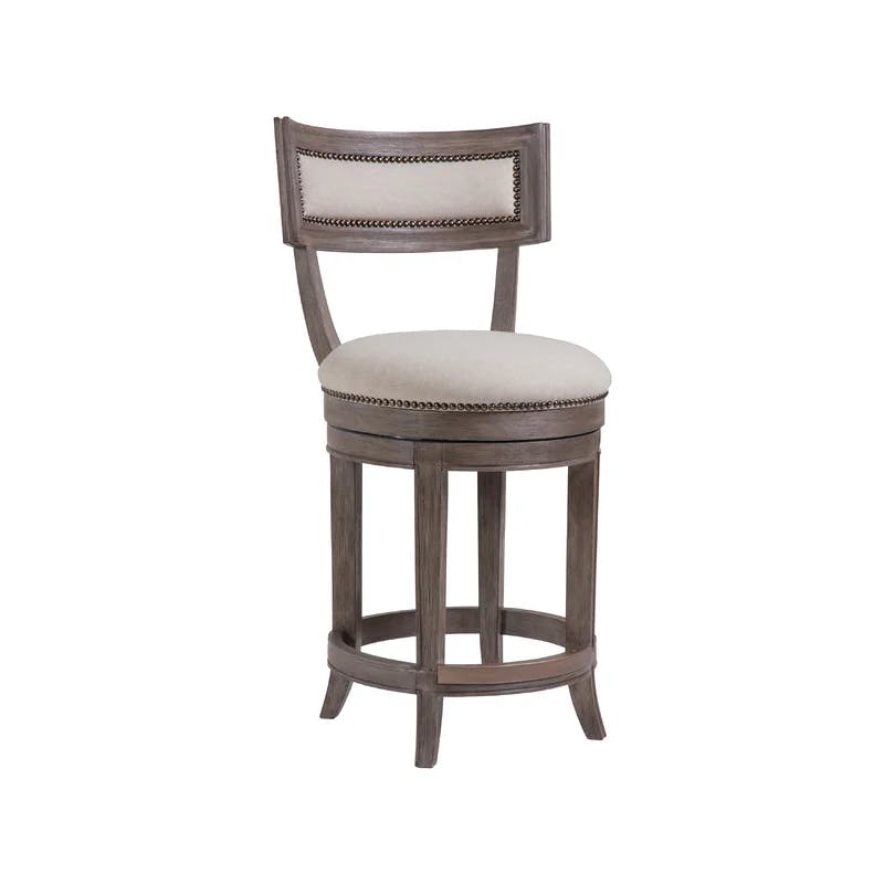 Grigio Traditional Swivel Counter Stool in Warm Gray and Natural Linen