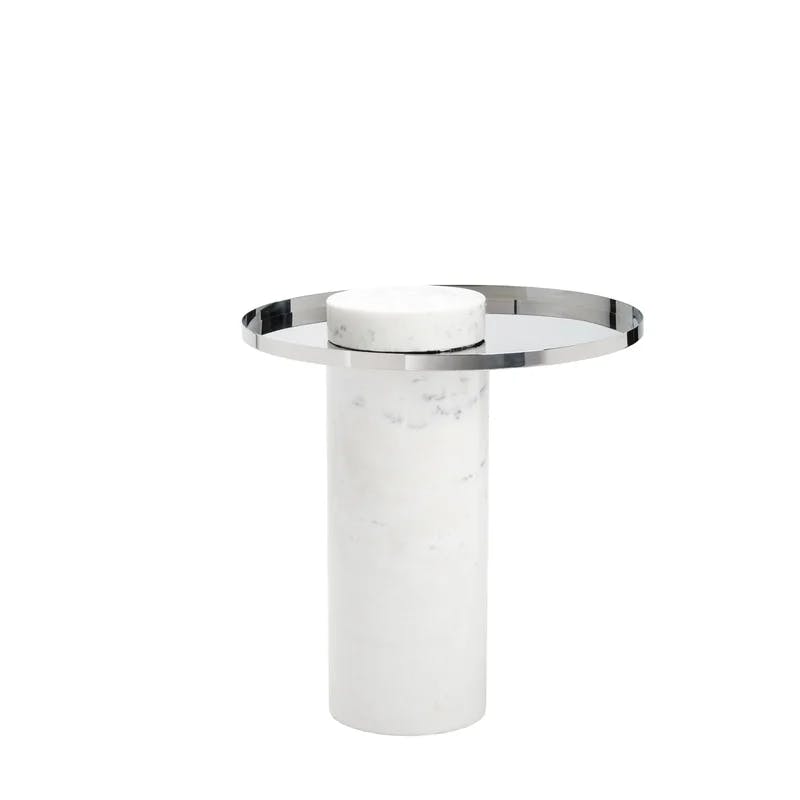 Cylindrical Geometric Minimalist Stone Top Metal End Table