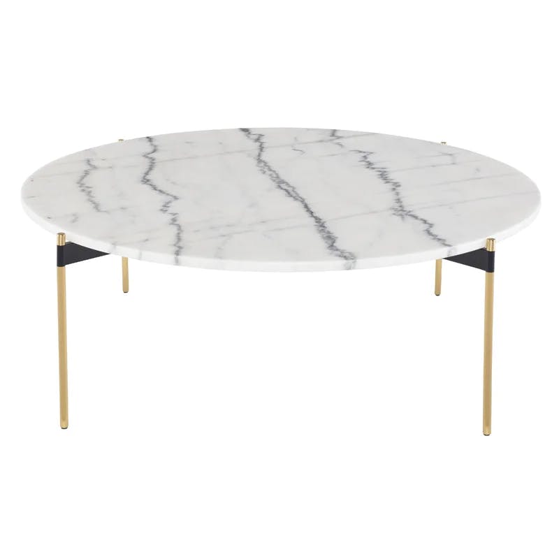 Pixie 42.8" Round Marble Coffee Table in White & Gold