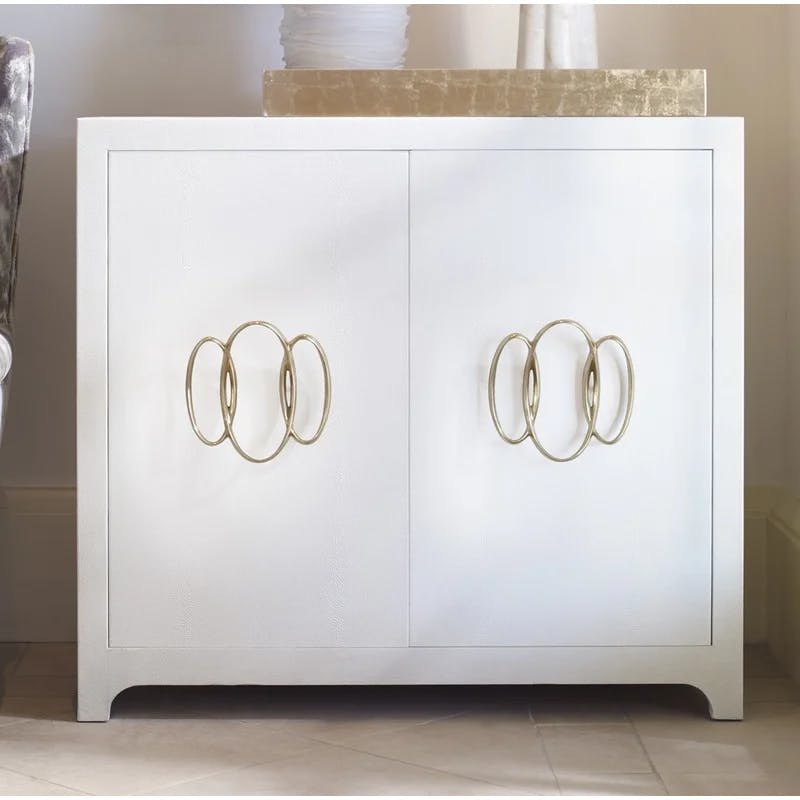 Monarch Ivory Faux Shagreen Solid Wood Accent Cabinet