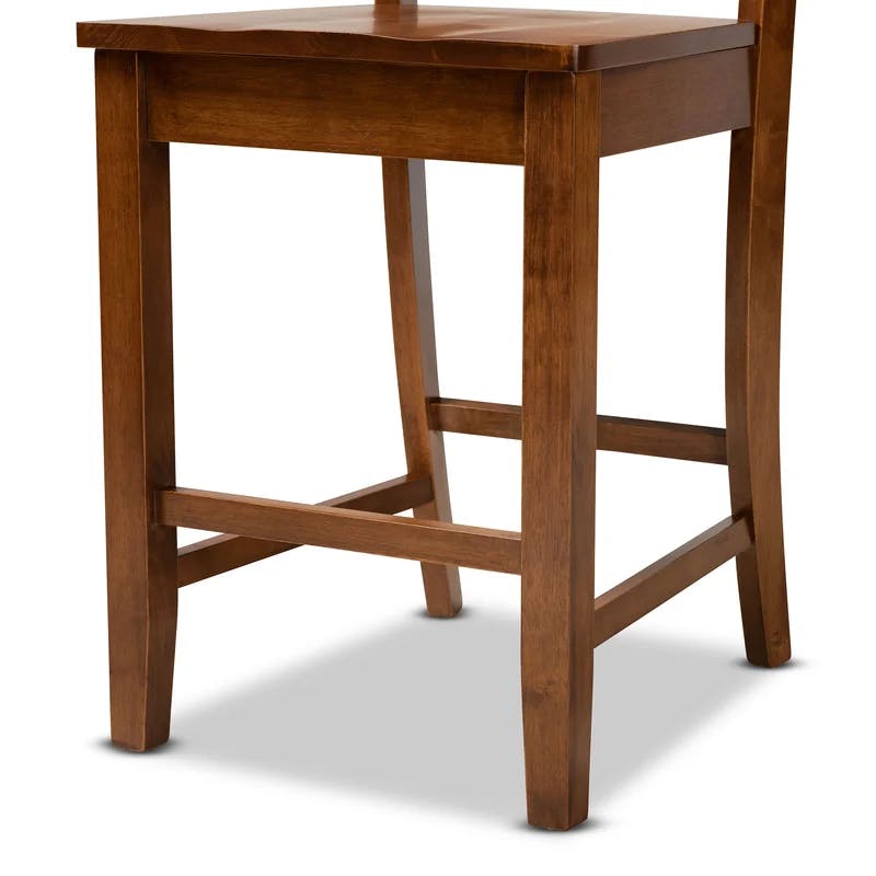 Nicolette Walnut Brown Wood Counter Stool with Intricate Backrest