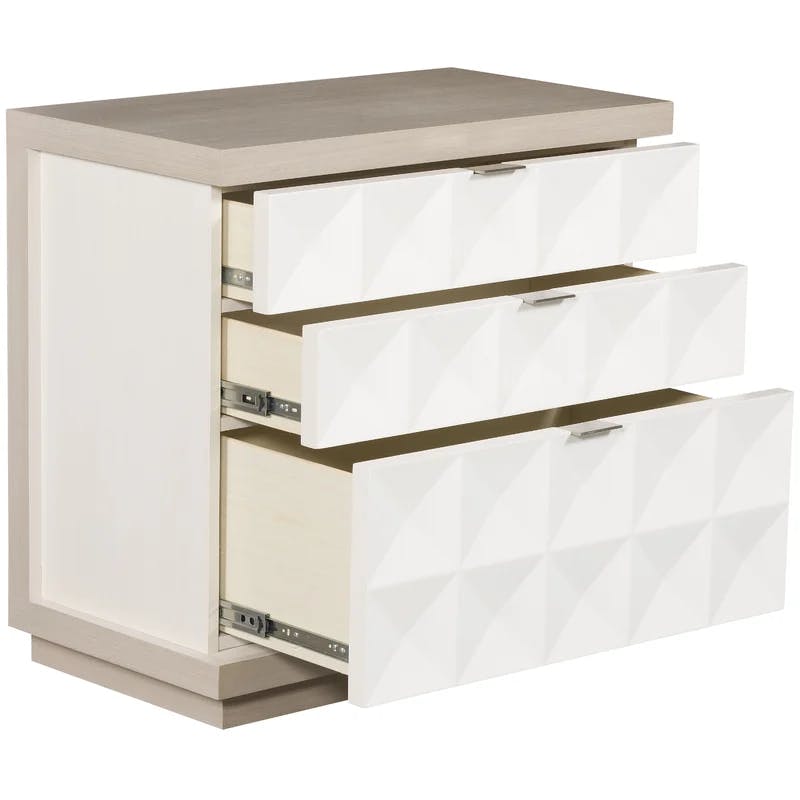 Axiom Transitional 3-Drawer Nightstand in Gray/White with Inverted Pyramid Motif