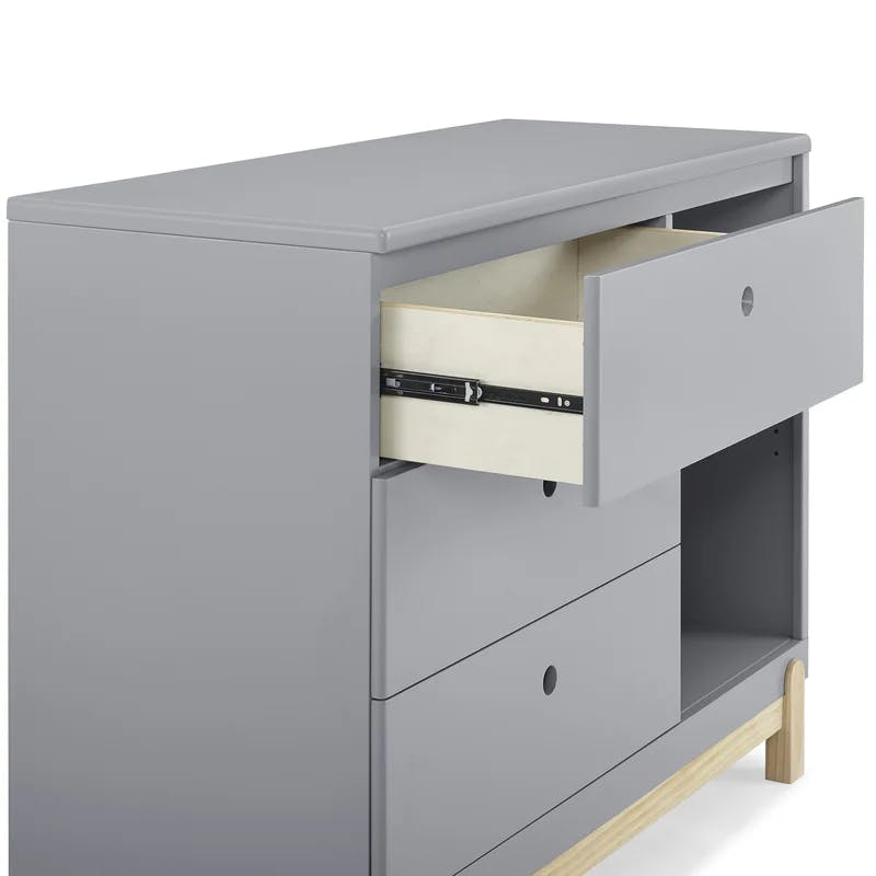 Delta Poppy Grey/Natural 3-Drawer Dresser with Open Cubbies