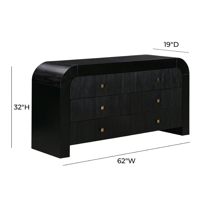 Modern Acacia and Black MDF 6-Drawer Dresser with Soft Close