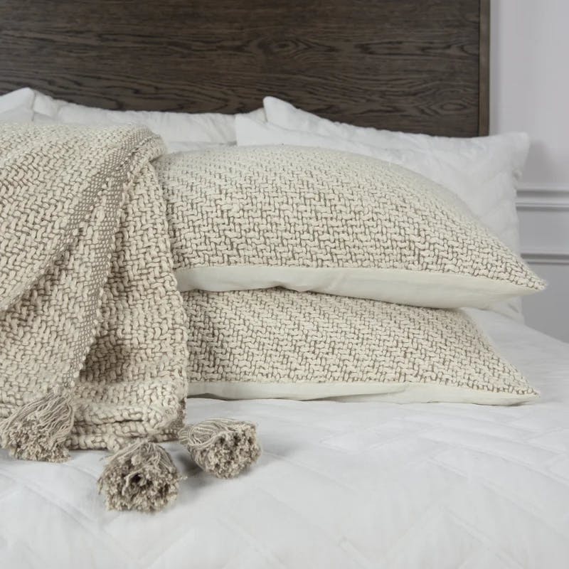 Elegant Sand Cotton Wedding Blanket with Tasseled Accents