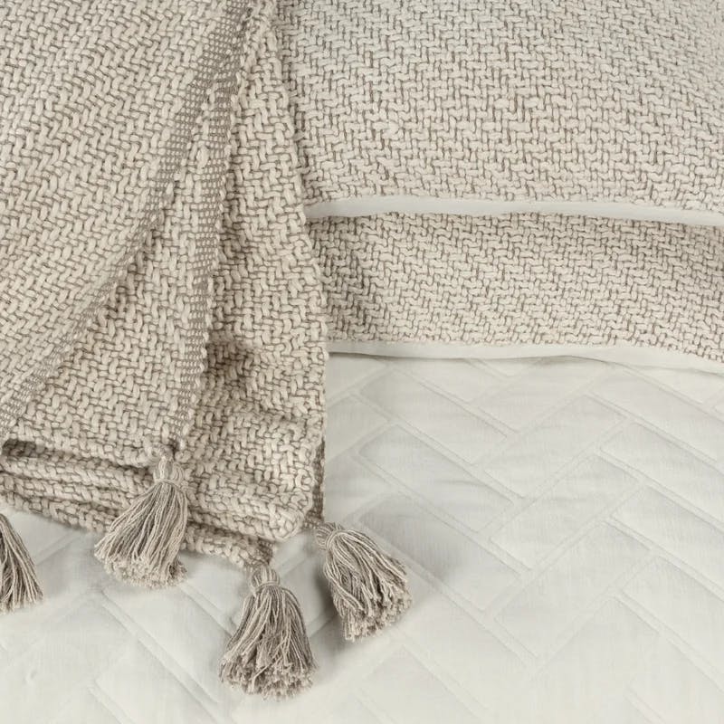 Elegant Sand Cotton Wedding Blanket with Tasseled Accents