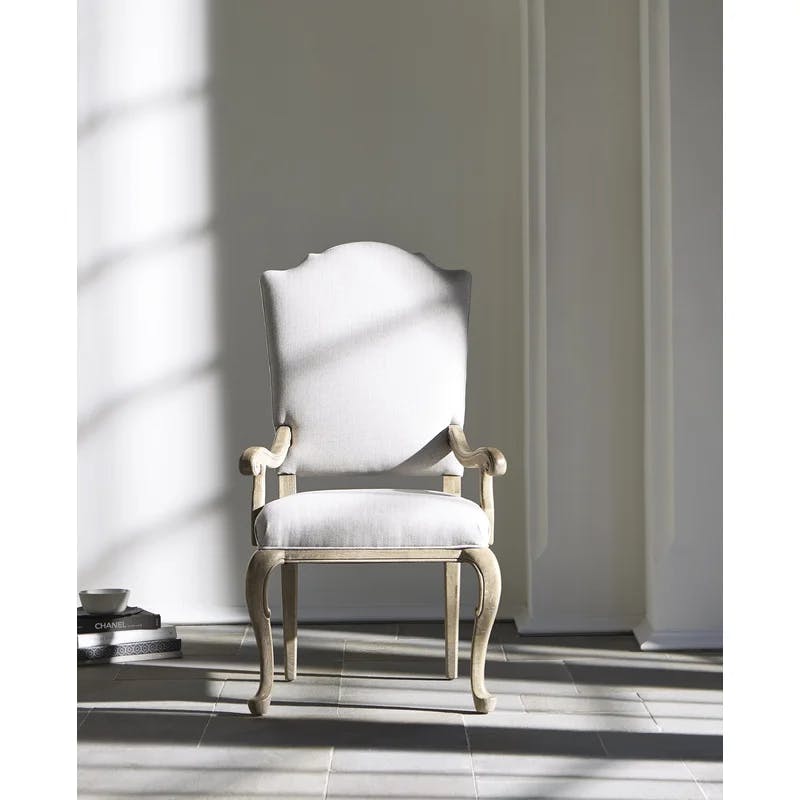 Villa Toscana Beige Upholstered Wood Arm Chair with Curved Legs