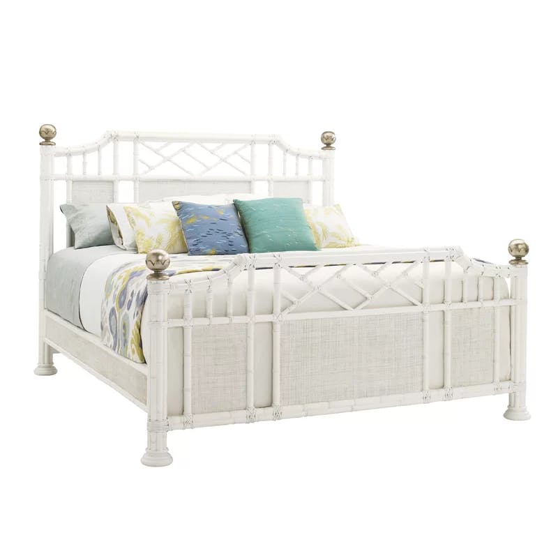 Somers Isle Queen Poster Bed with Leather-Wrapped Rattan Frame