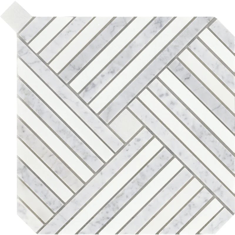 Alluro Elegance 9" x 9" Silver Marble Mosaic Shower Tile