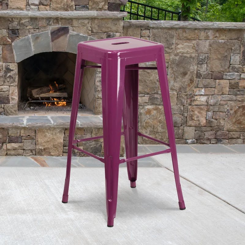 30'' Purple Metal Indoor-Outdoor Stackable Barstool