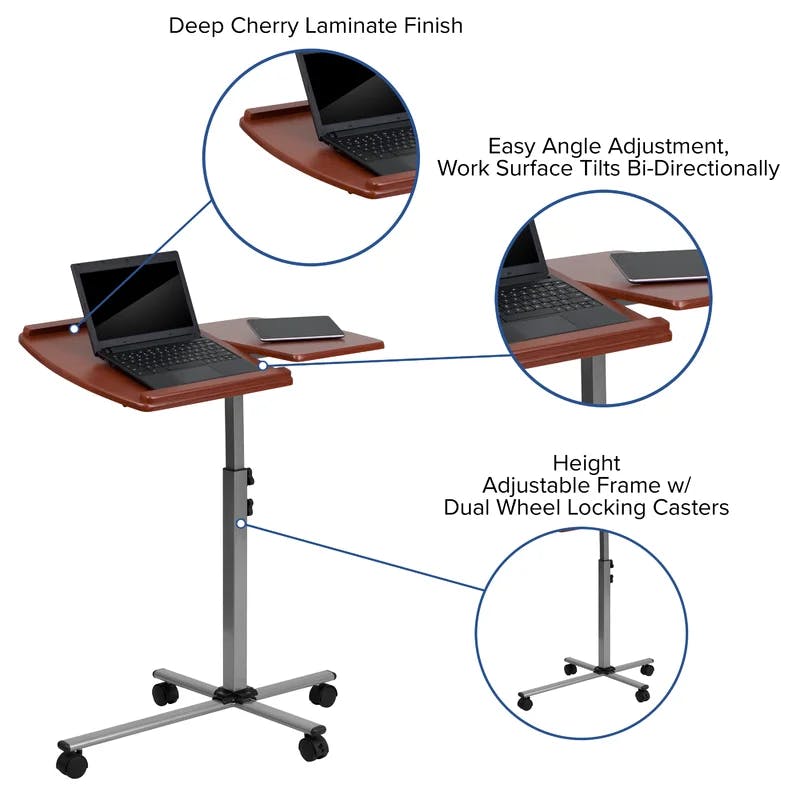Adjustable Cherry Laminate Mobile Laptop Desk with Pewter Frame