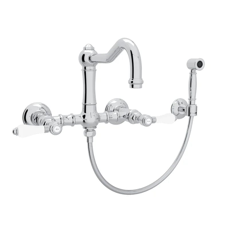 Classic Elegance 8" Wall Mounted Polished Nickel Kitchen Faucet with Dual Handles
